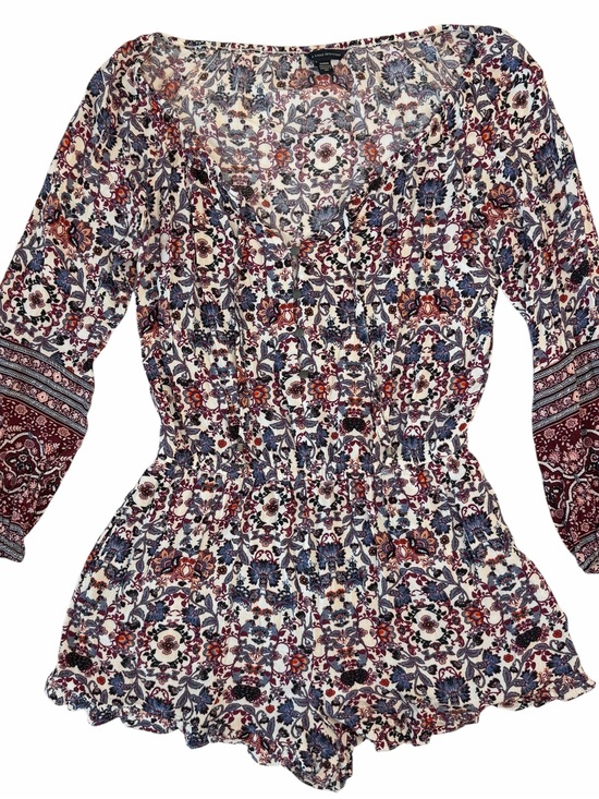 American Eagle Outfitters Pants - American Eagle Outfitters Floral Print Romper - White, Blue, Burgundy